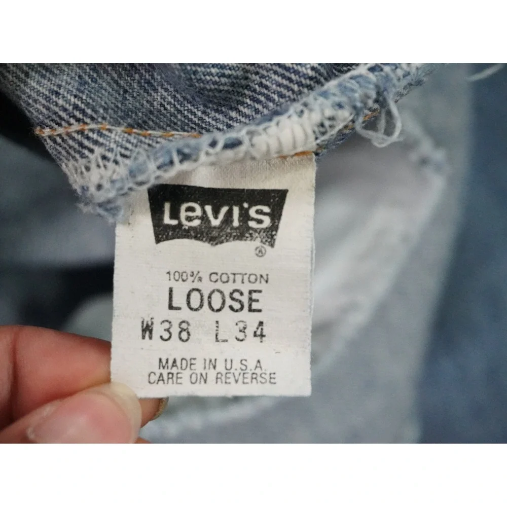 Vintage‎ Levis 545 Jeans Mens 38x34 (36x32.5) Blue Denim Loose Stained Brown Tab
